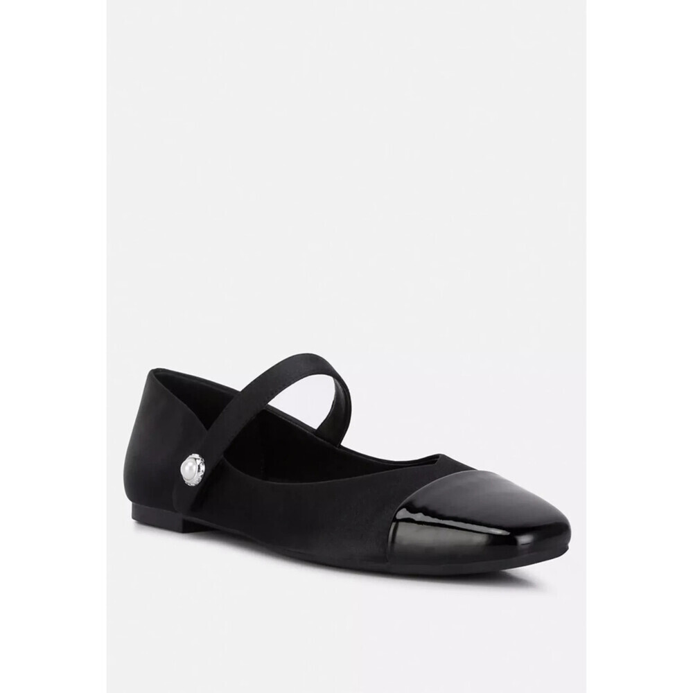 London Rag Albi Flats Women's 7 Black Patent Cap Toe Slip On Mary Jane HAWK601